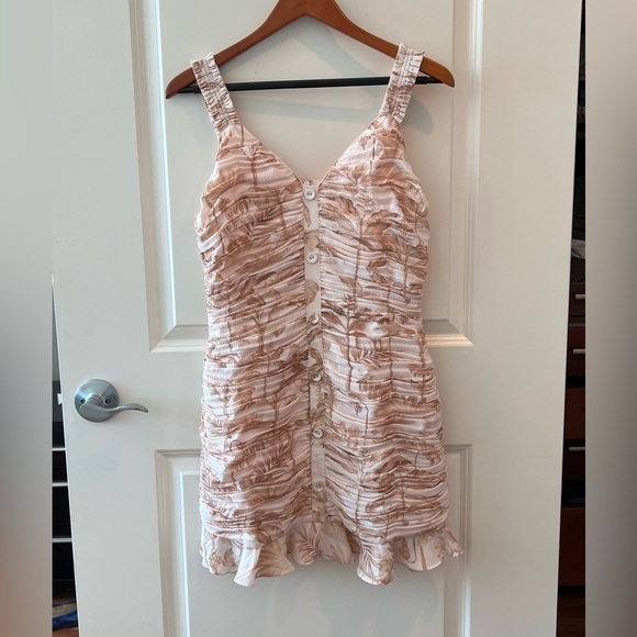 Ted Baker London Rrosiee Palm Tree Ruched Front Sleeveless Ruffle Hem Mini Dress - Picture 2 of 16